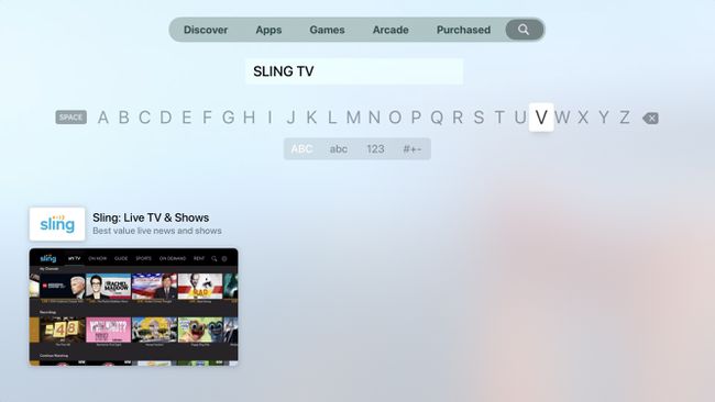 Снимок экрана с результатами поиска в магазине приложений Apple TV