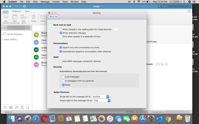 Lugemiseelistused rakenduses Outlook for Mac.