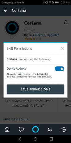 Le autorizzazioni per le abilità Cortana hanno richiesto lo screenshot nell'app Alexa per Android