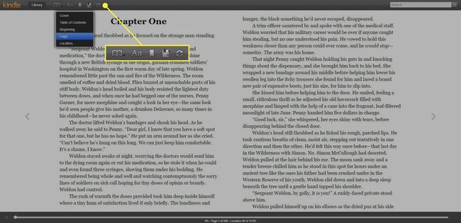 Itens de menu no Kindle Cloud Reader