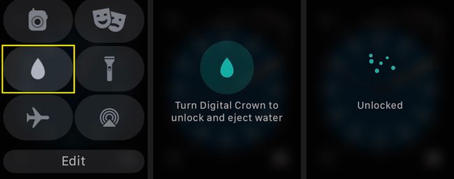 Stuknij ikonę blokady wodnej (kropla wody), aby przełączyć zegarek w tryb blokady wodnej podczas pływania.