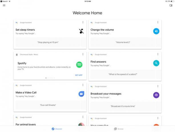 En skärmdump av välkomstskärmen i Google Home