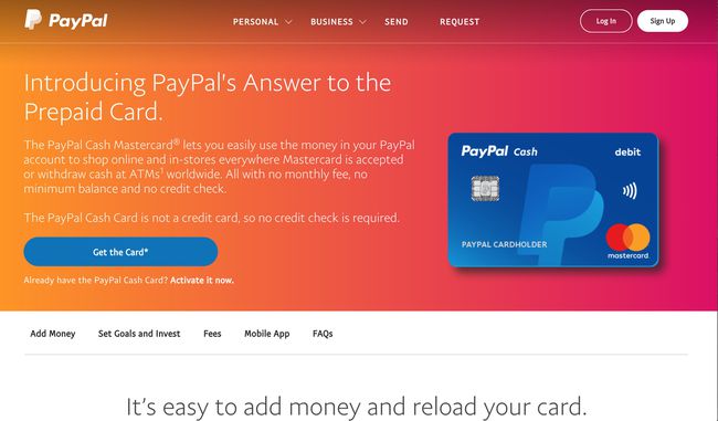 PayPal Cash Mastercard-Angebotsseite