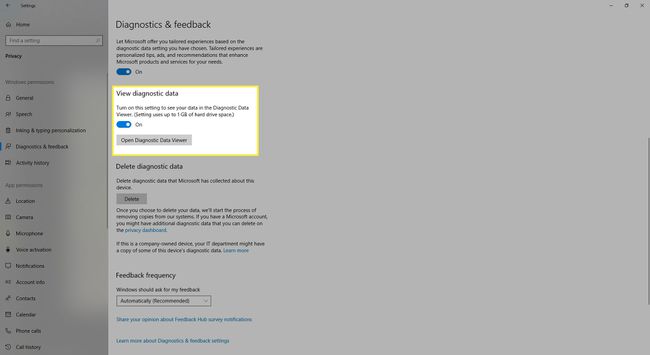 Windows 10 Gizlilik ayarlarındaki Tanılama ve geri bildirim seçeneğinin tanılama verileri bölümünü görüntüleyin.
