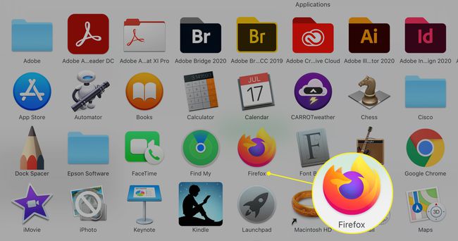 Фасцикла мацОС Апплицатионс са истакнутом апликацијом ФИрефок