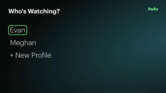 La pantalla de selección de perfil en la aplicación Hulu