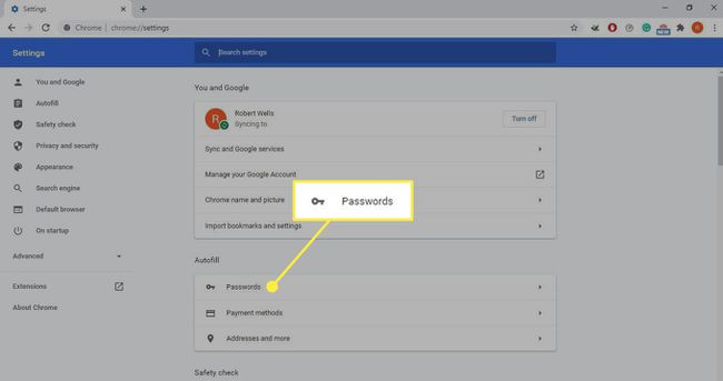 Contraseñas en la configuración de Chrome