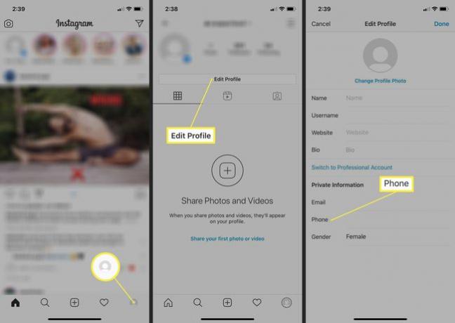 Стъпките, които трябва да предприемете в приложението Instagram, за да редактирате телефонния си номер.