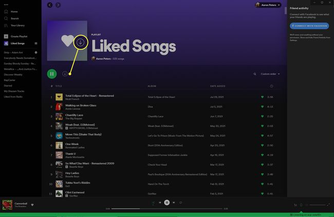 Ladda ner-knappen under Spotify Spellista