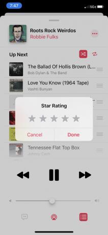 Captura de tela da opção de classificação por estrelas nos aplicativos iOS Music