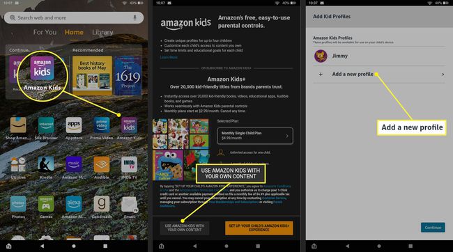 Amazon Kids-app, Brug Amazon Kids med dit eget indhold, Tilføj en ny profil på Fire-tablet