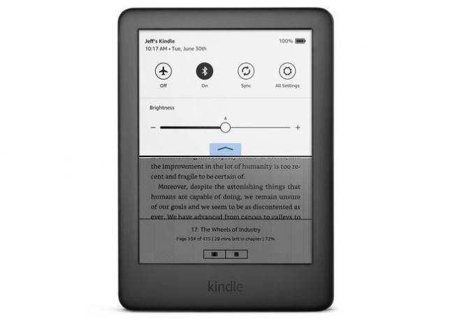 AmazonKindleの新しいスワイプダウンメニュー。