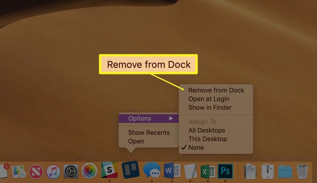 إزالة من خيار Dock في macOX Dock