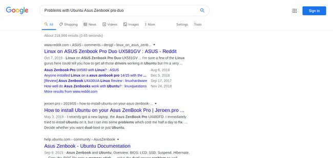 Google zoeken Ubuntu-laptopcompatibiliteit