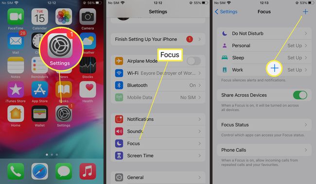 Trin, der kræves for at tilføje en forudindstilling af fokustilstand på iOS15