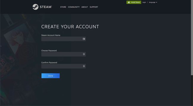 La página de nombre y contraseña de la cuenta de Steam