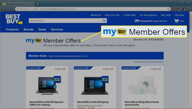 Zrzut ekranu witryny Best Buy Member Offer