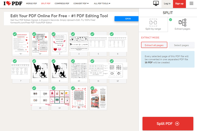 Extrahovat všechny stránky z možnosti PDF na ilovepdf