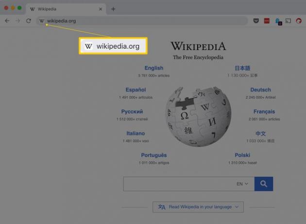 wikipedia.org en una barra de URL del navegador web