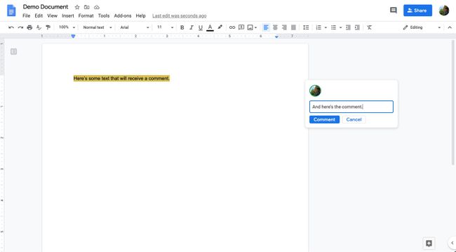 หน้าต่างแสดงความคิดเห็นใน Google Docs