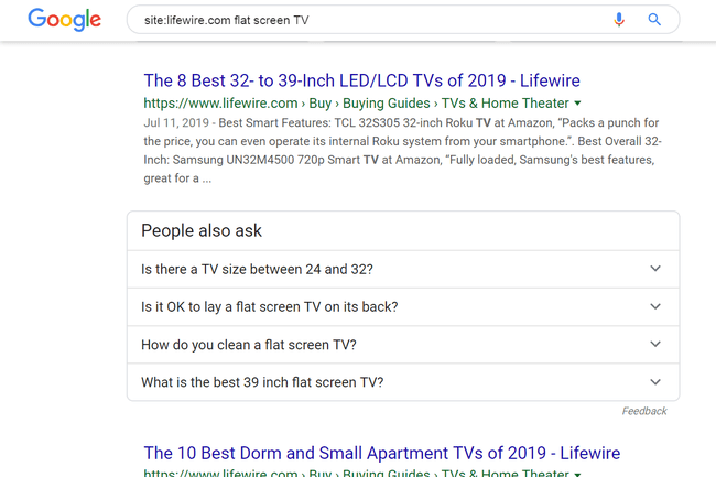 Lifewire.com의 평면 TV에 대한 Google 사이트 검색 결과