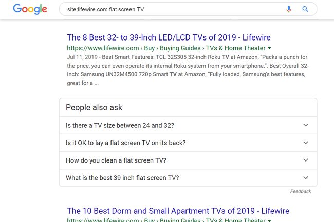 Wyniki wyszukiwania w witrynie Google dla telewizorów z płaskim ekranem na Lifewire.com