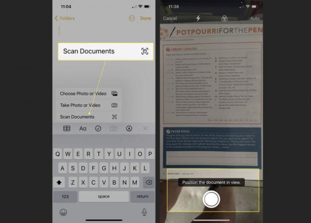 Notizen-App mit markierten Dokumenten scannen und Auslöser