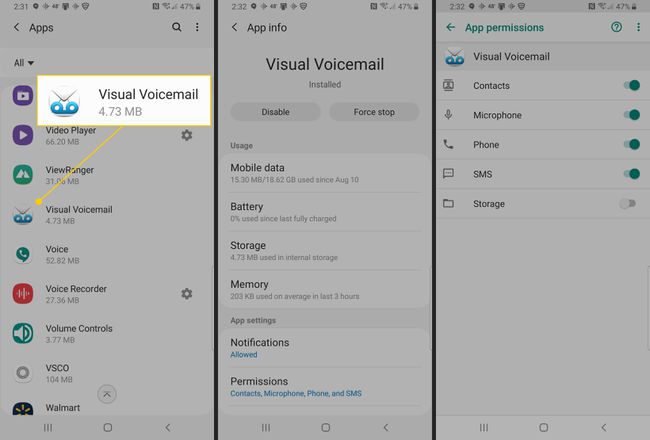 Ecranele de mesagerie vocală vizuală pe Android