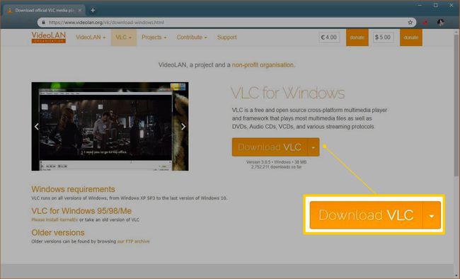 VideoLAN web sayfasındaki VLC düğmesini indirin