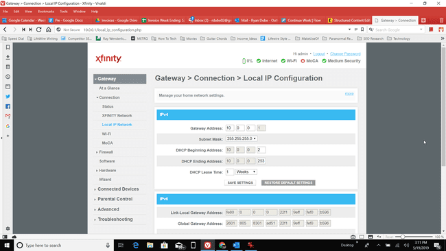 Captura de pantalla de la configuración de IP en un enrutador doméstico típico