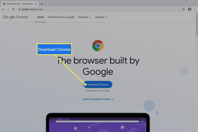 زر تنزيل Chrome على موقع Google.