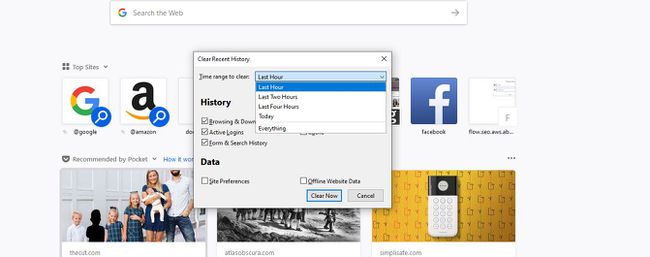 ช่วงเวลาในการล้างตัวเลือกใน Firefox ล้างหน้าต่างประวัติล่าสุด