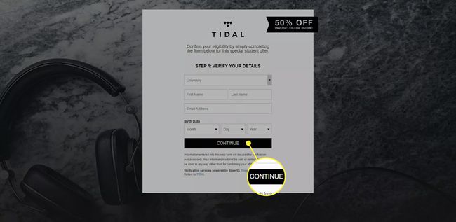 Formularz rabatowy dla studentów Tidal