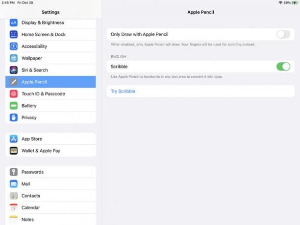 Apple PencilScribbleのiPad設定が有効