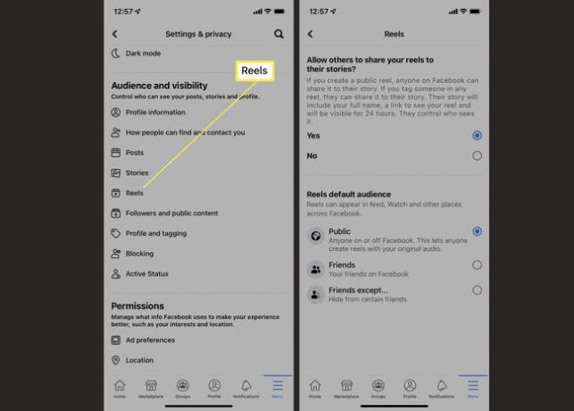 Подешавања приватности апликације Фацебоок Реелс.