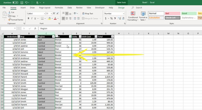 Der abgedunkelte Rahmen, der beim Verschieben einer Spalte in Excel angezeigt wird.