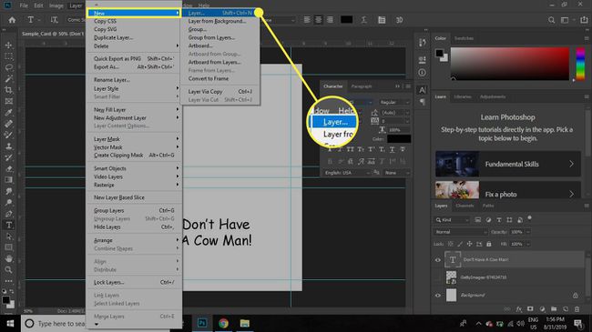 Et skærmbillede af Photoshop med kommandoen Nyt lag fremhævet