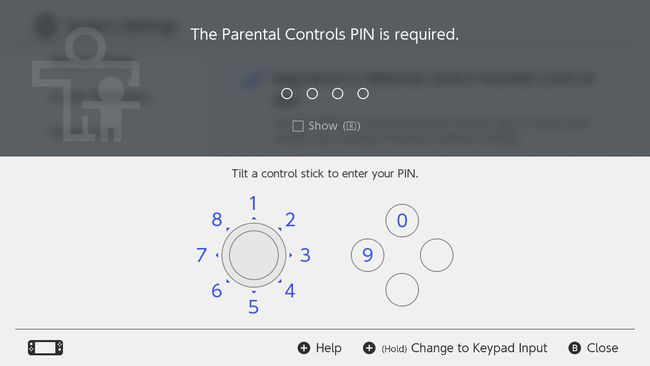 SwitchのペアレンタルコントロールPIN入力画面。