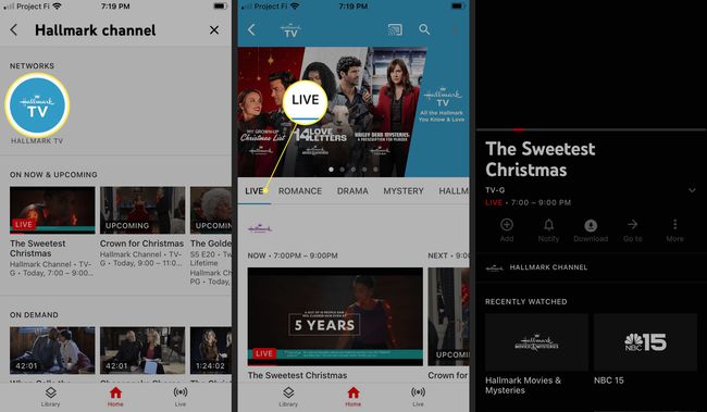 Aplicația YouTube TV cu Hallmark TV și Live evidențiate