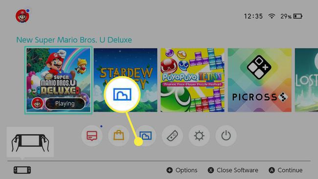 Menu Nintendo Switch com o ícone do álbum destacado
