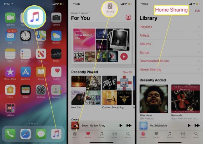 ホーム共有プレイリストが強調表示された状態でiPhoneの音楽アプリを開く