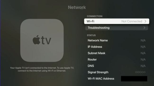 Apple TV नेटवर्क सेटिंग में वाई-फ़ाई विकल्प