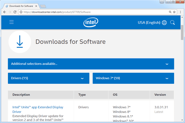 Captura de tela do centro de download da Microsoft