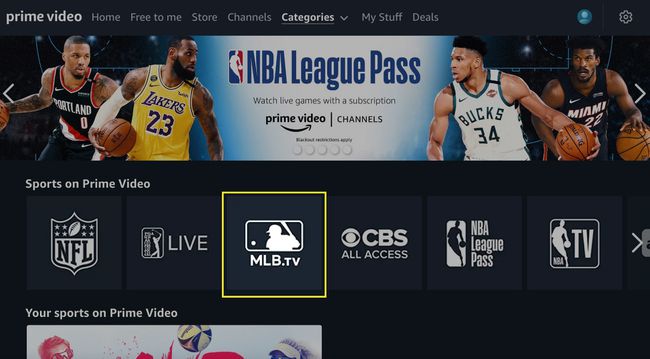 MLB.TVが強調表示されたAmazonプライムビデオのスポーツチャンネル