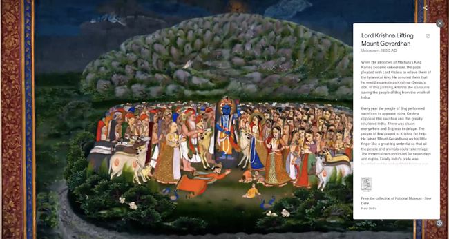 Pocket Gallery - Lord Krishna hijst de berg Govardhan. op