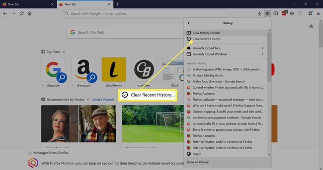 Borrar historial reciente en Firefox.