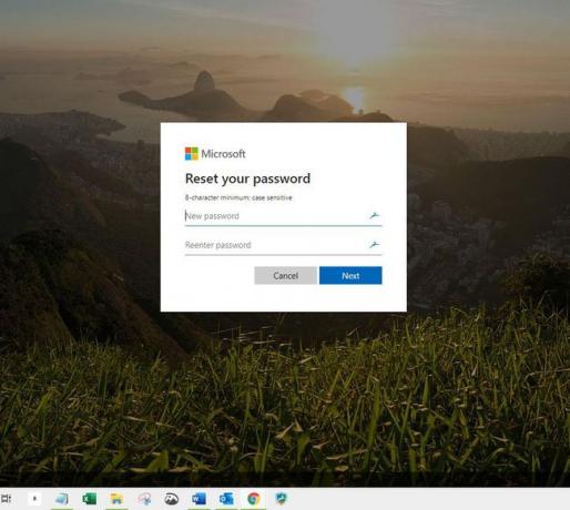 Screenshot des Bildschirms „Neues Passwort“ beim Zurücksetzen des Microsoft-Passworts