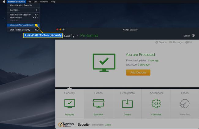 El menú macOS de Norton Security