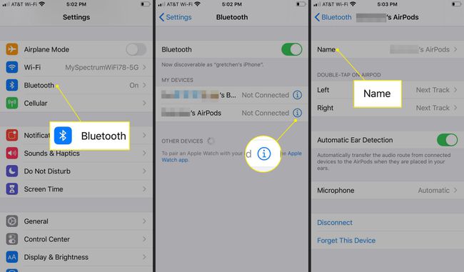 Bluetooth, informacije i Ime u postavkama iOS-a