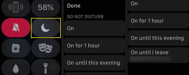 Toque el icono No molestar (luna) para activar el modo No molestar. Elija activar o desactivar esta función, o especificar una cantidad de tiempo para permanecer tranquilo.